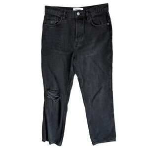 Reformation Cynthia High Rise Straight Leg Jeans Denim Black Distressed 28